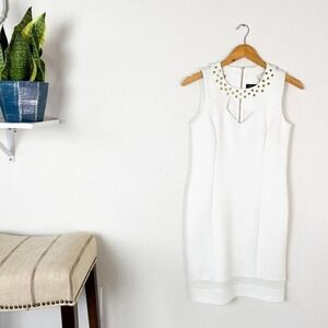 Spense White Cutout  Cocktail Sheath Dress Size 4 Sleeveless Jeweled Mesh Hem